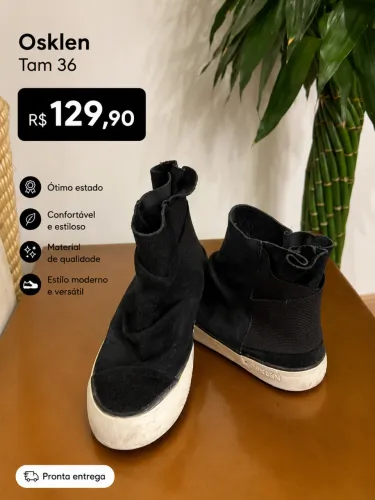 Tênis Osklen Cano Alto Preto Tam 36 Original Casual Premium