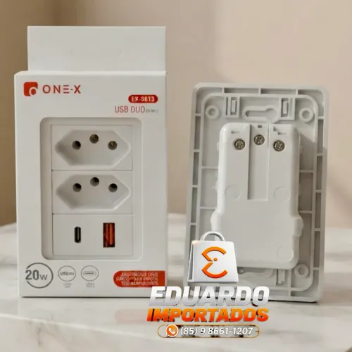 Tomada Elétrica com 2 Tomadas + USB e TIPO-C 20w Carregamento Turbo Rápido