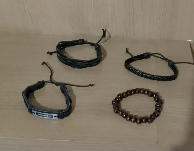Kit 4 Pulseiras Masculinas de Couro
