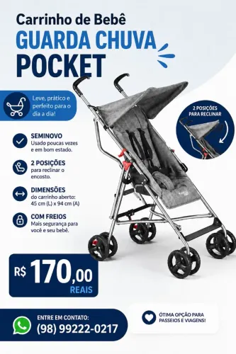 Carrinho de bebê guarda chuva pocket 