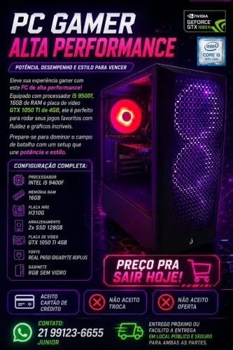 PC Gamer/ i5 9500f/ 16GB RAM/ GTX 1050 TI