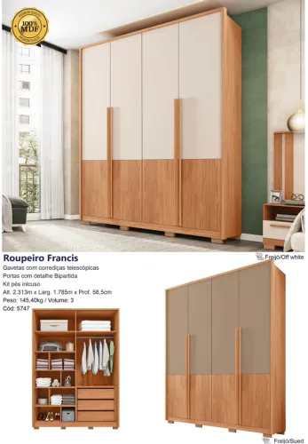 Guarda roupa Francis 4 portas MDF