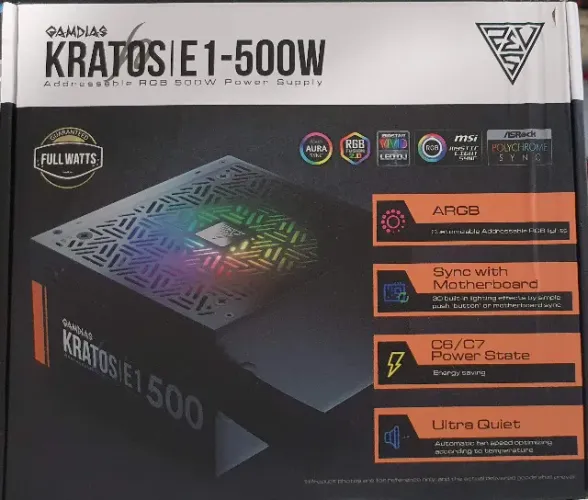 Fonte GAMDIAS Kratos E1, 500W, 110/220V Chaveada, LED RGB, Sem Cabo