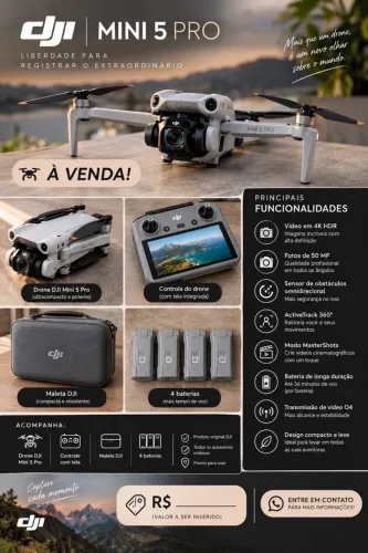 Drone DJI mini 5 pro Fly more com 4 baterias