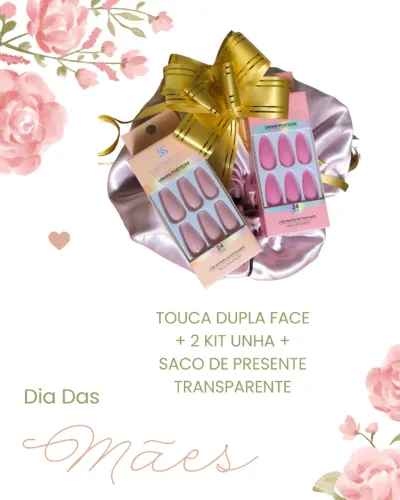 KIT TOUCA DE CETIN DUPLA FACE + 2 CAIXAS DE UNHAS POSTIÇAS CAD UMA 24 PEÇAS na caixa