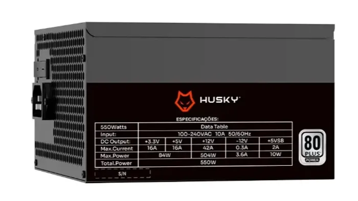 Fonte Husky Sledger 550W, 80 Plus White, PFC ativo, Bivolt - HFN550PT