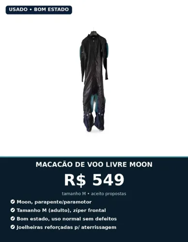 Macacão de Voo Livre Moon - Parapente/Paramotor - Tamanho M