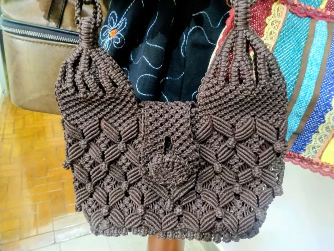 Bolsa Vintage Anos 70 Em Macramê Marrom - Perfeito Estado de conservação 