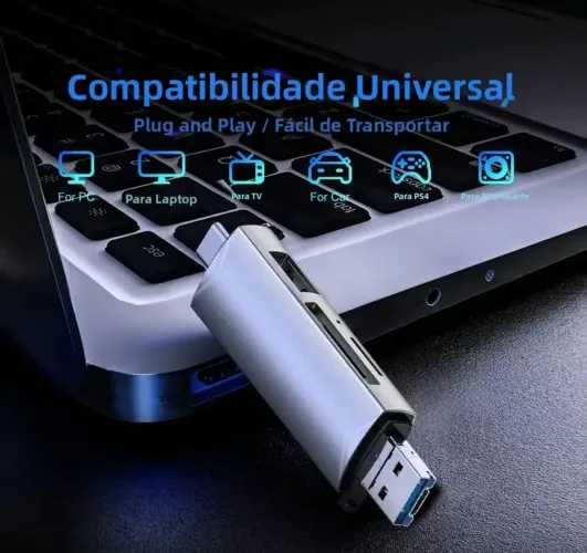 Adaptador Leitor de Cartão e pendrive 6 em 1 Ti