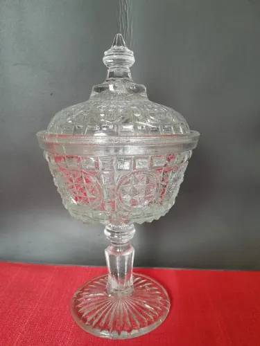 Pote de Vidro Prensado Doce Anos 70 Vintage
