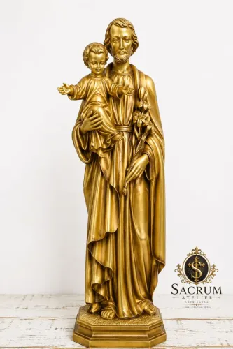 São José com o menino Jesus 80cm em gesso dourado envelhecido 