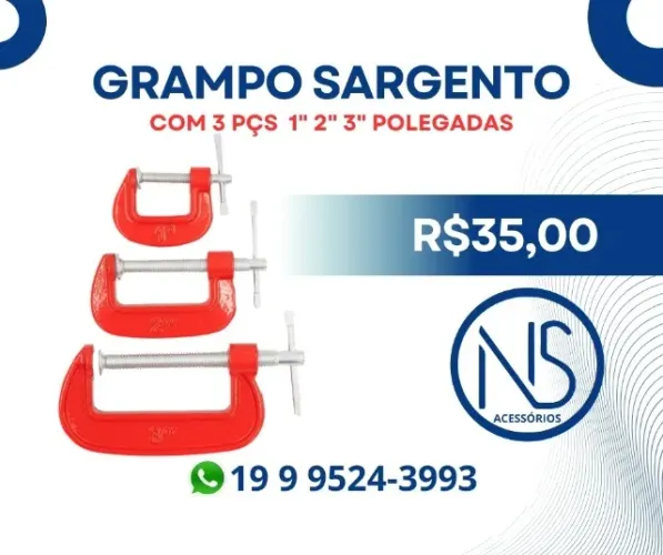 Jogo De Grampos Sargento Com 3 Peças