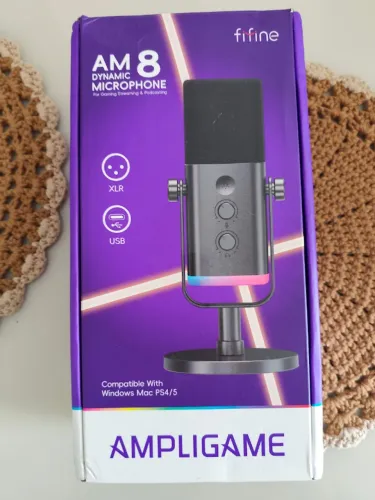 Microfone Dinâmico Gamer Fifine Ampligame, RGB, USB-C