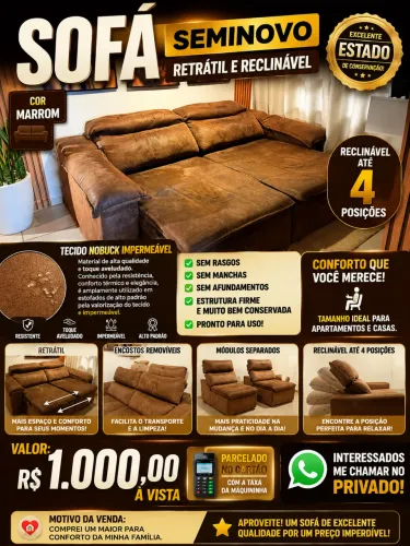 ÷ SOFÁ RETRÁTIL E RECLINÁVEL SEMINOVO - EXCELENTE ESTADO!