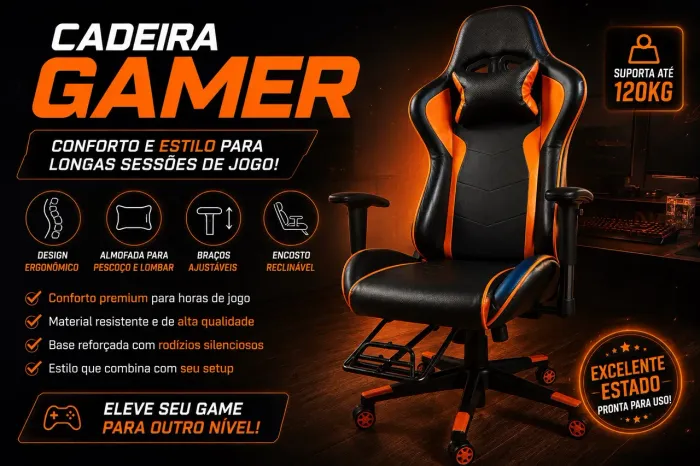 Cadeira Gamer Ergonômica Reclinável com Apoio para os Pés
