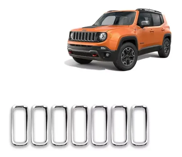Aplique Jeep Renegade 2015/ - 7 Peças - Grade Dianteira Cromado - Shekparts