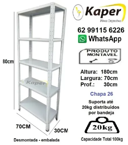 Prateleira de aço / Estante de aço compacta 5b Cinza ( nova ) Promoção