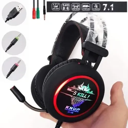 Headset Gamer Knup 7.1 com LED RGB e Microfone