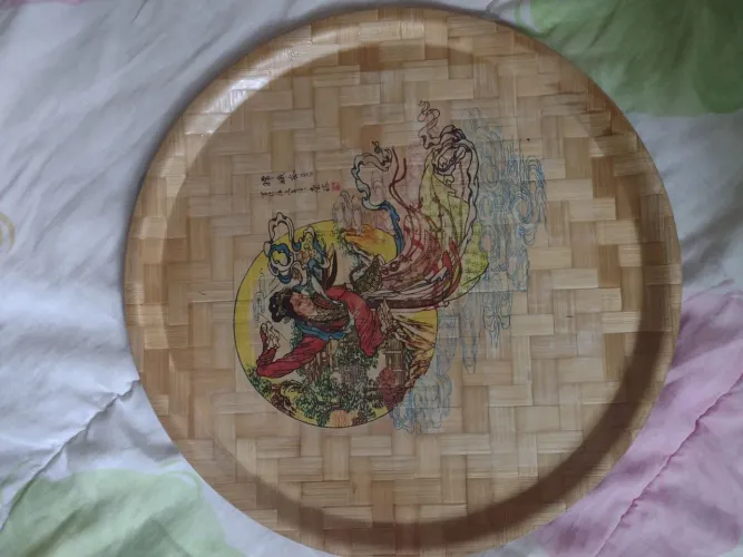 Bandeja de Bambu Decorativa com Arte Oriental