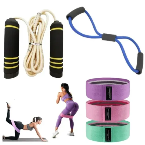 Kit Corda + Elástico Extensor + Faixa Thera Resistente