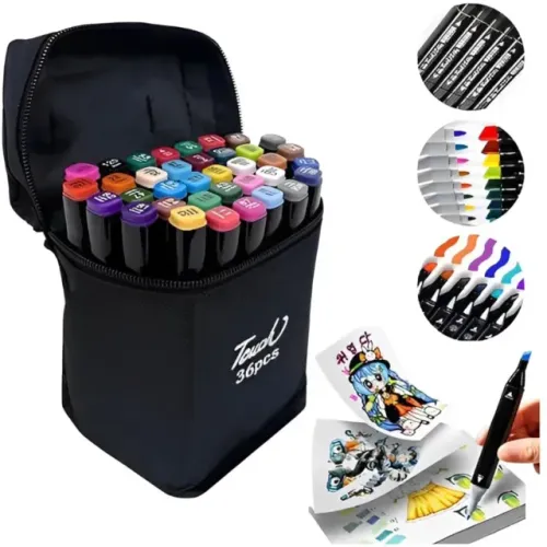 Kit Caneta Colorida Ponta Dupla 36Pçs com Estojo