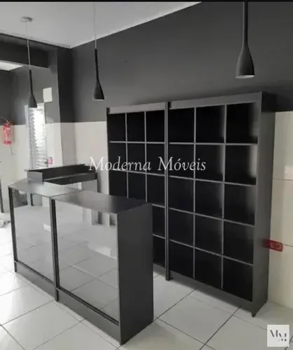 Balcão Caixa Vitrine em L + 2 Balcões Vitrine + 2 Colmeias - MDF PRETO