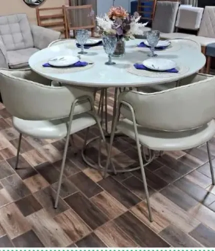Mesa de jantar 4/cadeira off white/champagne