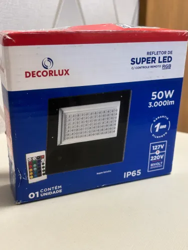 Refletor Super LED RGB 50W Decorlux c/ Controle Remoto Bivolt IP65