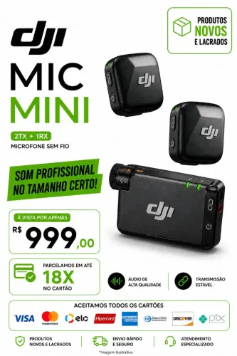 Microfone DJI Mic Mini (2TX+1RX) Novos/Originais em Até 18x