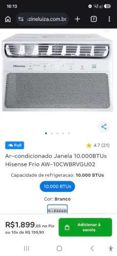 Ar condicinado Hisense 9000 bts de janela