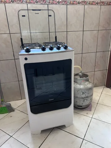 Fogão Consul 4 Bocas com Mesa de Inox, Acendimento Automático Branco