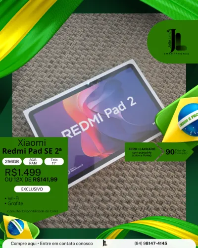 XIAOMI REDMI PAD SE 2ª, 256GB, 8GB RAM, TELA 11 POL., LACRADO, EXCLUSIVO!
