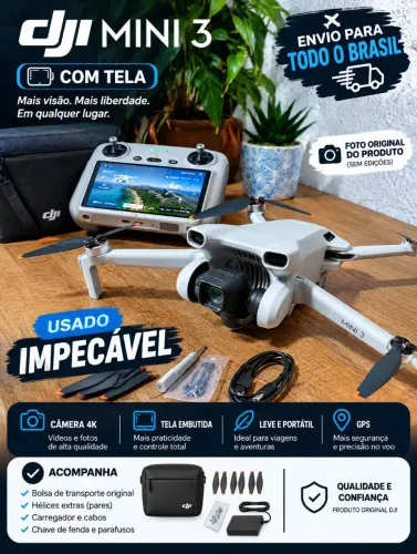 DJI MINI 3 DRONE CONTROLE COM TELA - OPORTUNIDADE ( IMPECÁVEL)