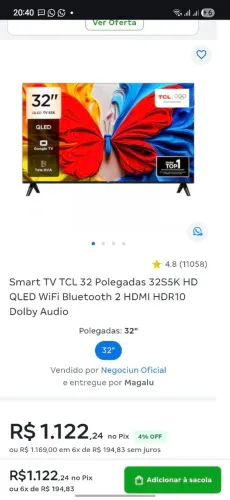 Smart TV TCL 32 QLED novo lacrada <br><br>Smart TV TCL 32 Polegadas