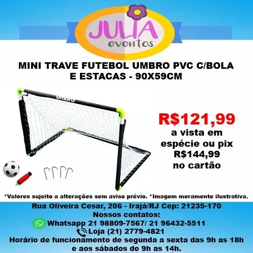 Mini Trave Futebol UMBRO PVC c/ Bola e Estacas - 90x59cm