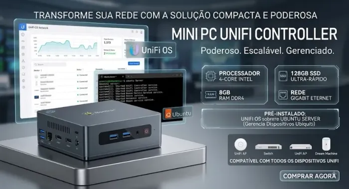 Unifi OS Ubiquiti - Ubuntu Server com Mini PC 4Core 8Gb 128GB SSD Gigabit