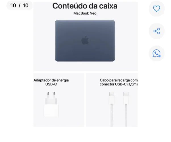 MacBook Neo de 13 polegadas: Chip A18 Pro, CPU de 6 núcleos, GPU de 5 núcleos, 256G