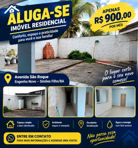 TÍTULO: ALUGA-SE IMÓVEL EM SIMÕES FILHO/BA - R$ 900,00 POR MÊS!