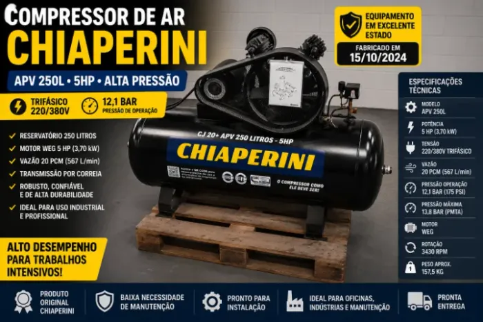 Compressor de Ar Chiaperini APV 250 Litros - Alta Pressão