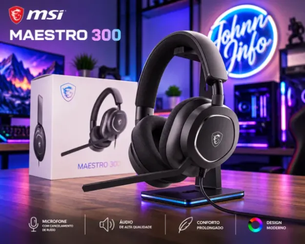 Headset Gamer MSI Maestro 300 USB-C 40mm Microfone Cardioide Preto
