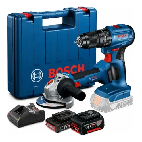 Combo de esmerilhadeira e parafusadeira 18V com duas baterias+carregador e maleta ( Bosc )
