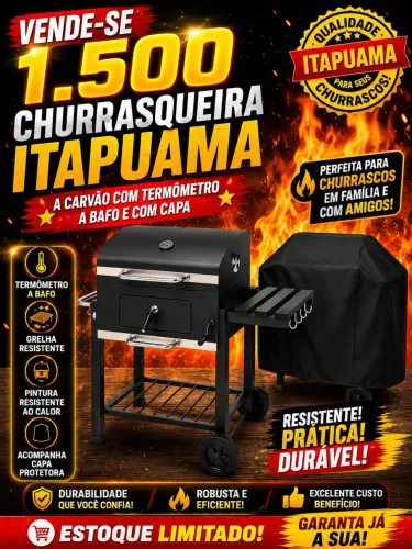 Churrasqueira Americana Bafo Carvão Grelhas Rodas - Itapuama