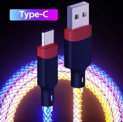 Cabo USB Para Tipo C Com LED RGB