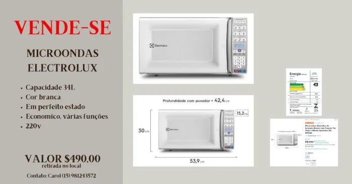 Micro-ondas Electrolux 34L - Excelente Estado | 220V