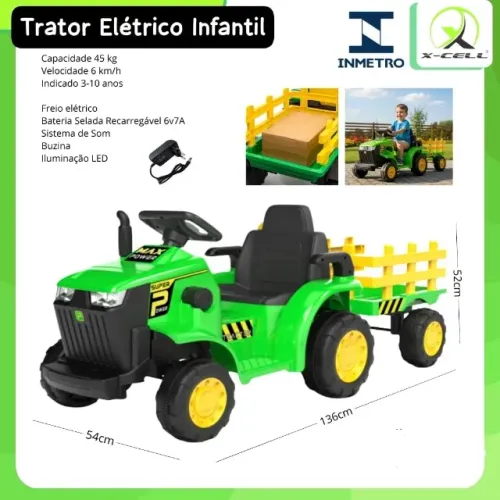 temos trator eletrico infantil com capacidade de até 45kg com freio eletrico