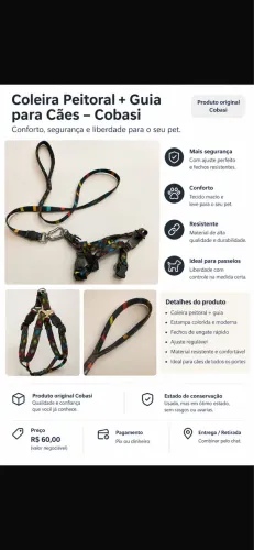 Coleira peitoral + guia para cães