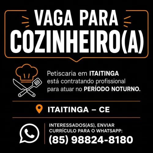 VAGA ABERTA - COZINHEIRO(A)