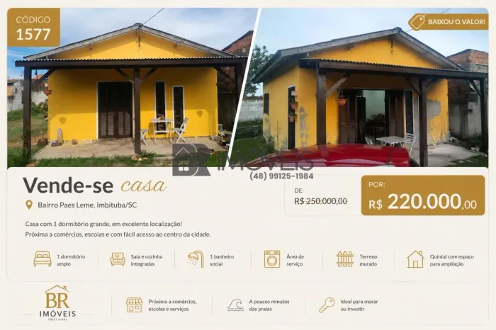 Casa à Venda.1 Dormitório Amplo