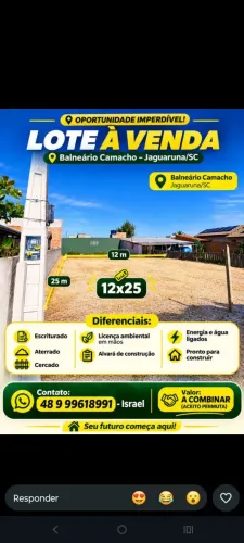 Lote na praia de Balneário Camacho - Jaguaruna