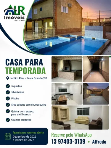 Casa na Praia Grande para a Temporada com Churrasqueira e Piscina